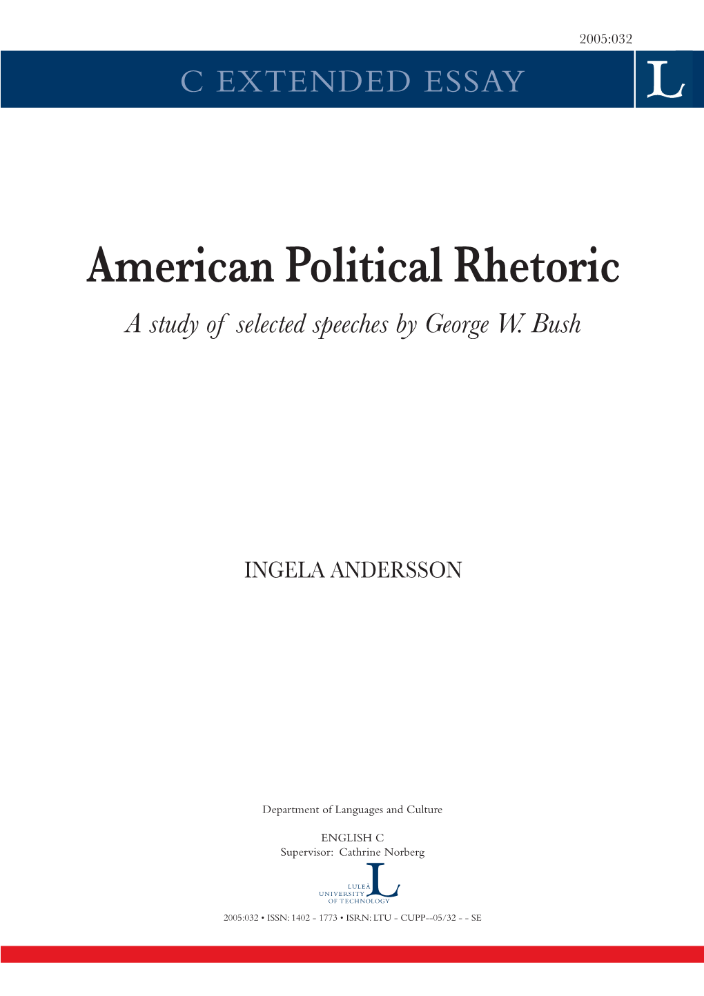 American Political Rhetoric: a Study of Selected Speeches by George W. Bush