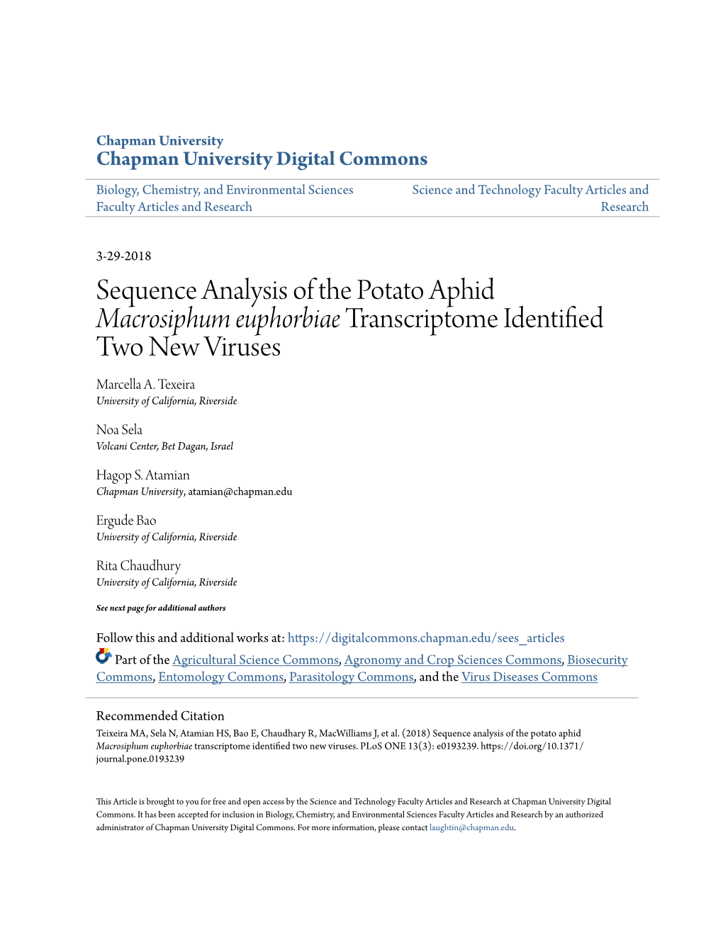 Sequence Analysis of the Potato Aphid Macrosiphum Euphorbiae Transcriptome Identified Two New Viruses Marcella A