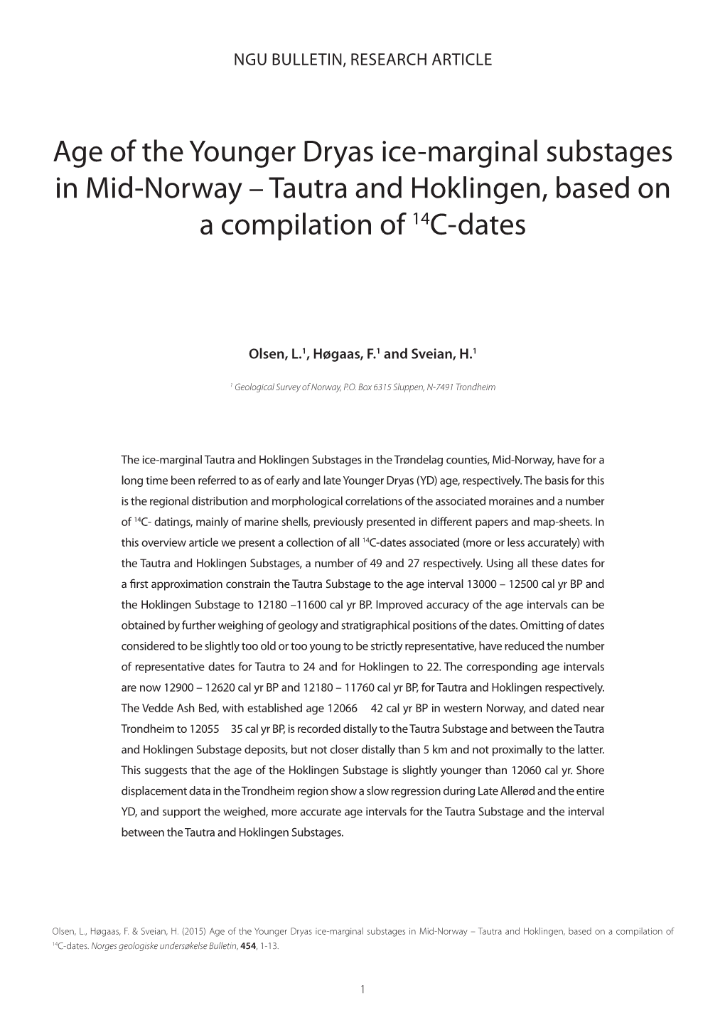 Tautra and Hoklingen, Based on a Compilation of 14C-Dates