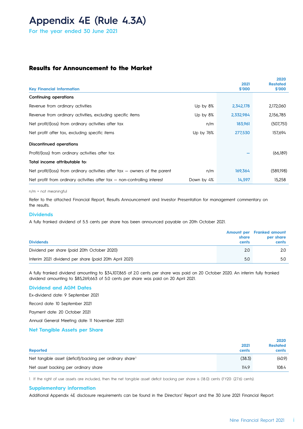 Full Year Statutory Accounts