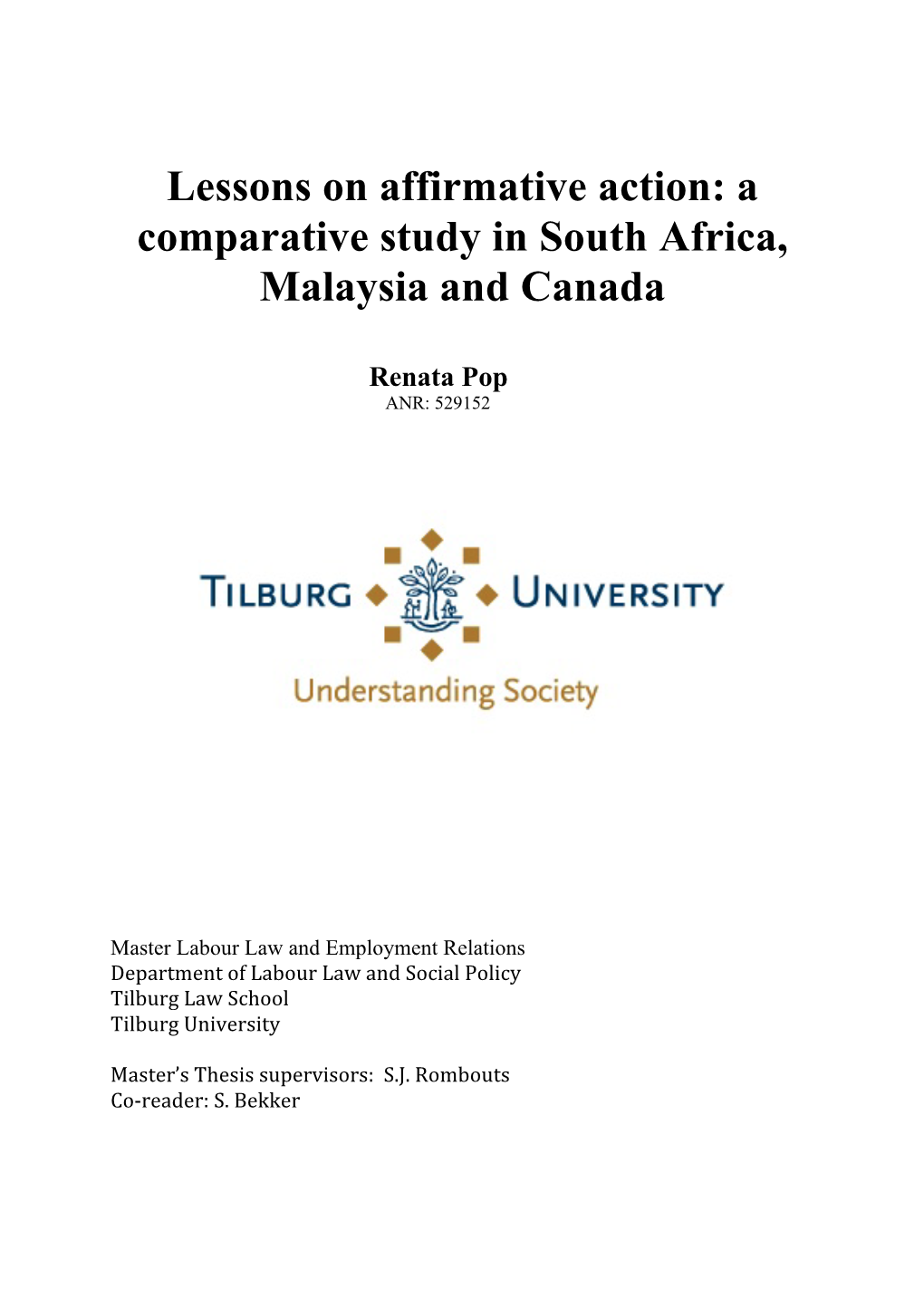 Lessons on Affirmative Action: a Comparative Study in South Africa, Malaysia and Canada