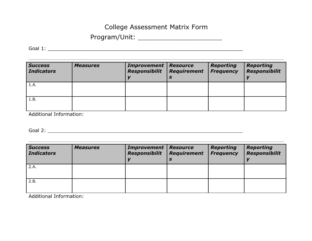 College Assessment Matrix Form