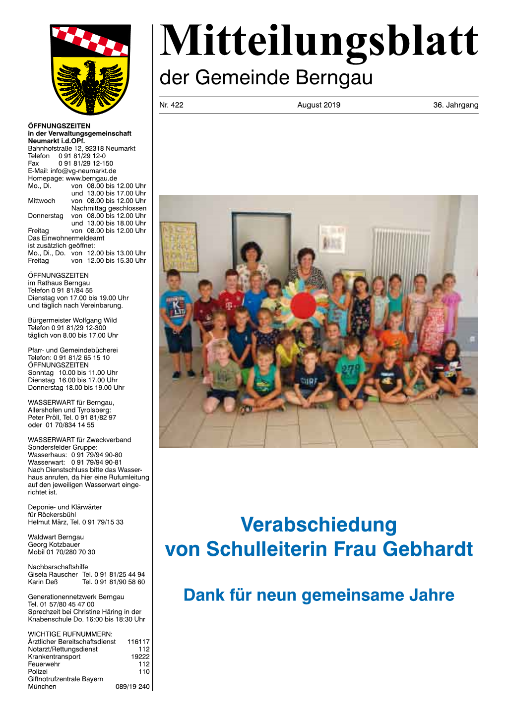 Mitteilungsblatt Der Gemeinde Berngaumitteilungsblatt - August 2019  Der Gemeinde Berngau