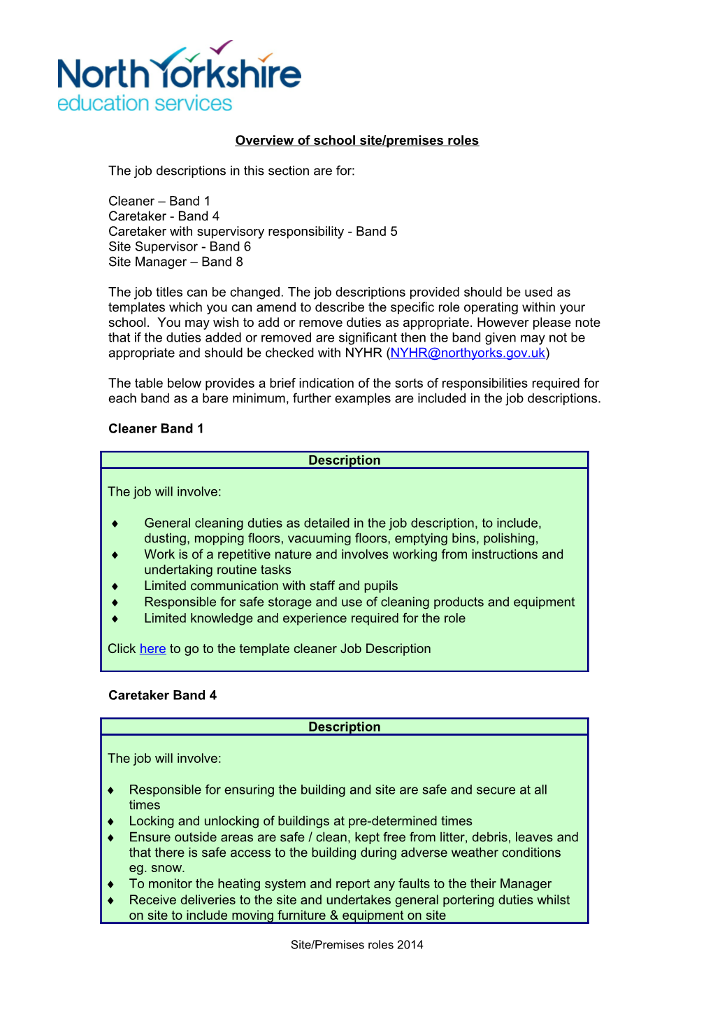 Site Premises Roles Template JD's