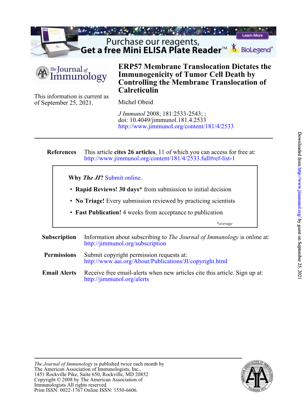 Calreticulin Controlling the Membrane Translocation of Immunogenicity Of