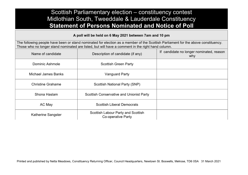 SP Notice of Poll and Situation of Polling Stations