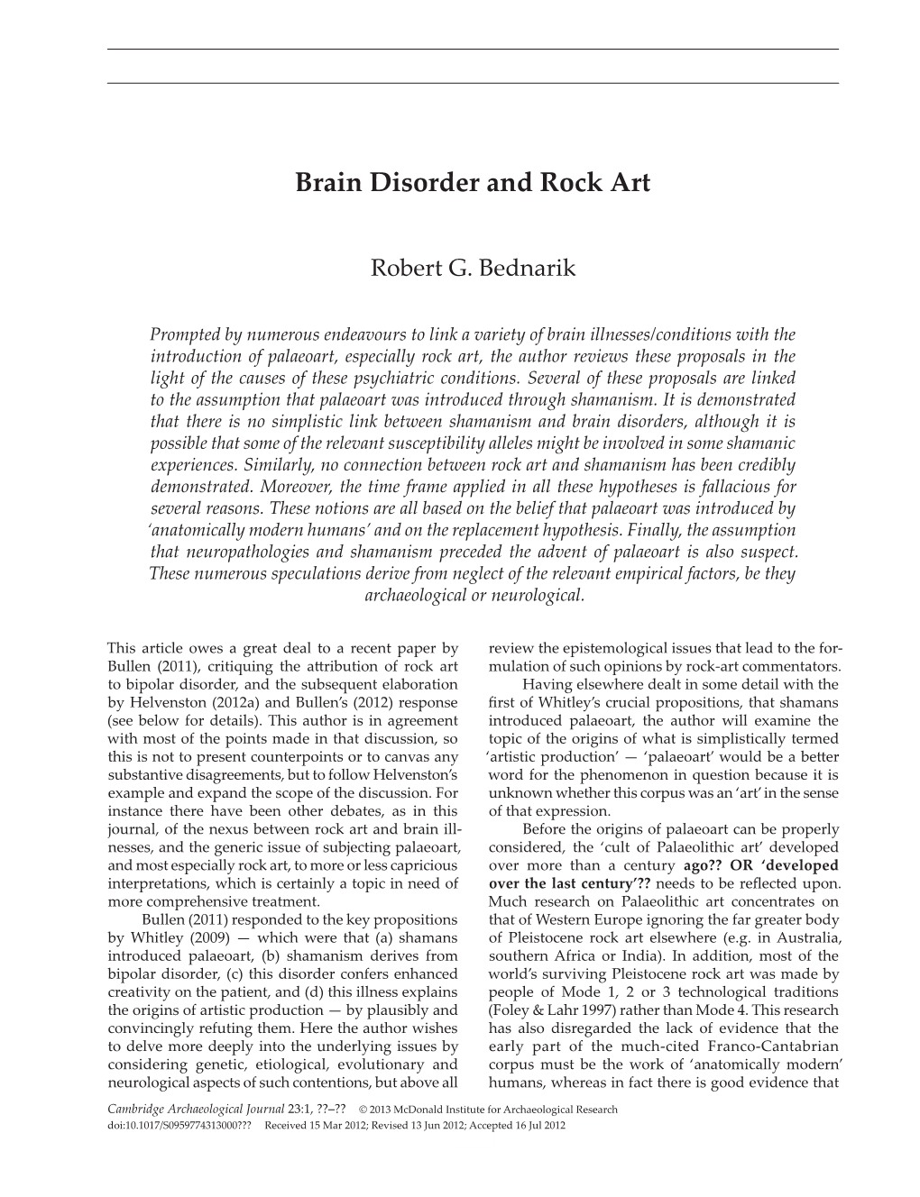 Brain Disorder and Rock Art