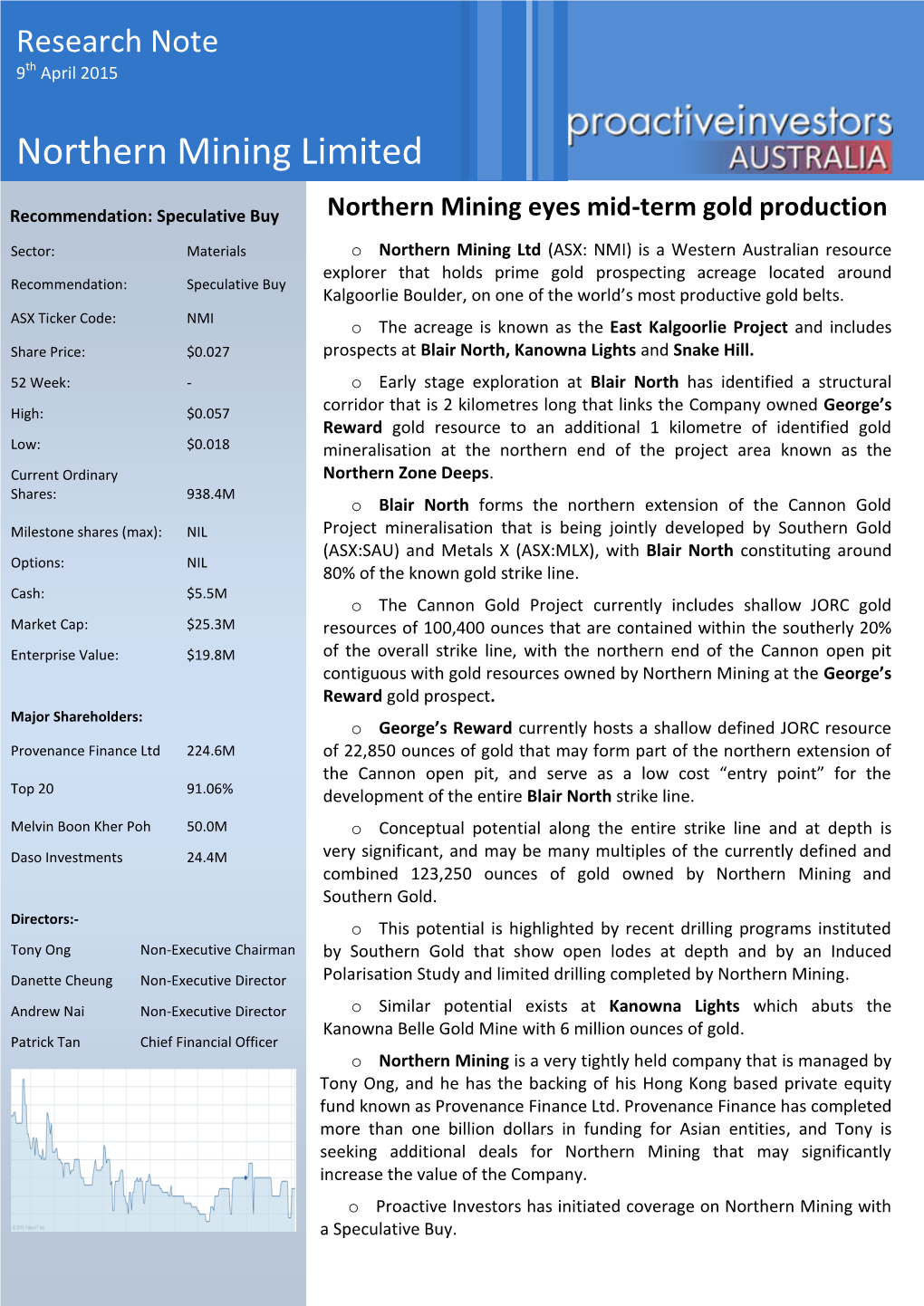 Northern Mining Eyes Mid-Term Gold Production