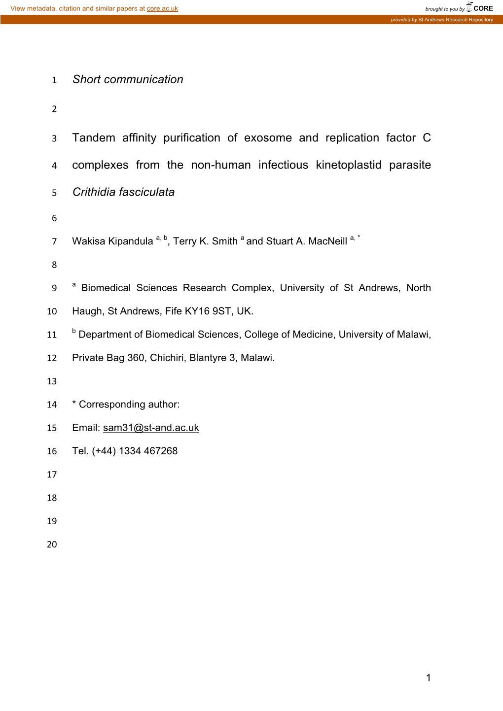 Short Communication Tandem Affinity Purification of Exosome And