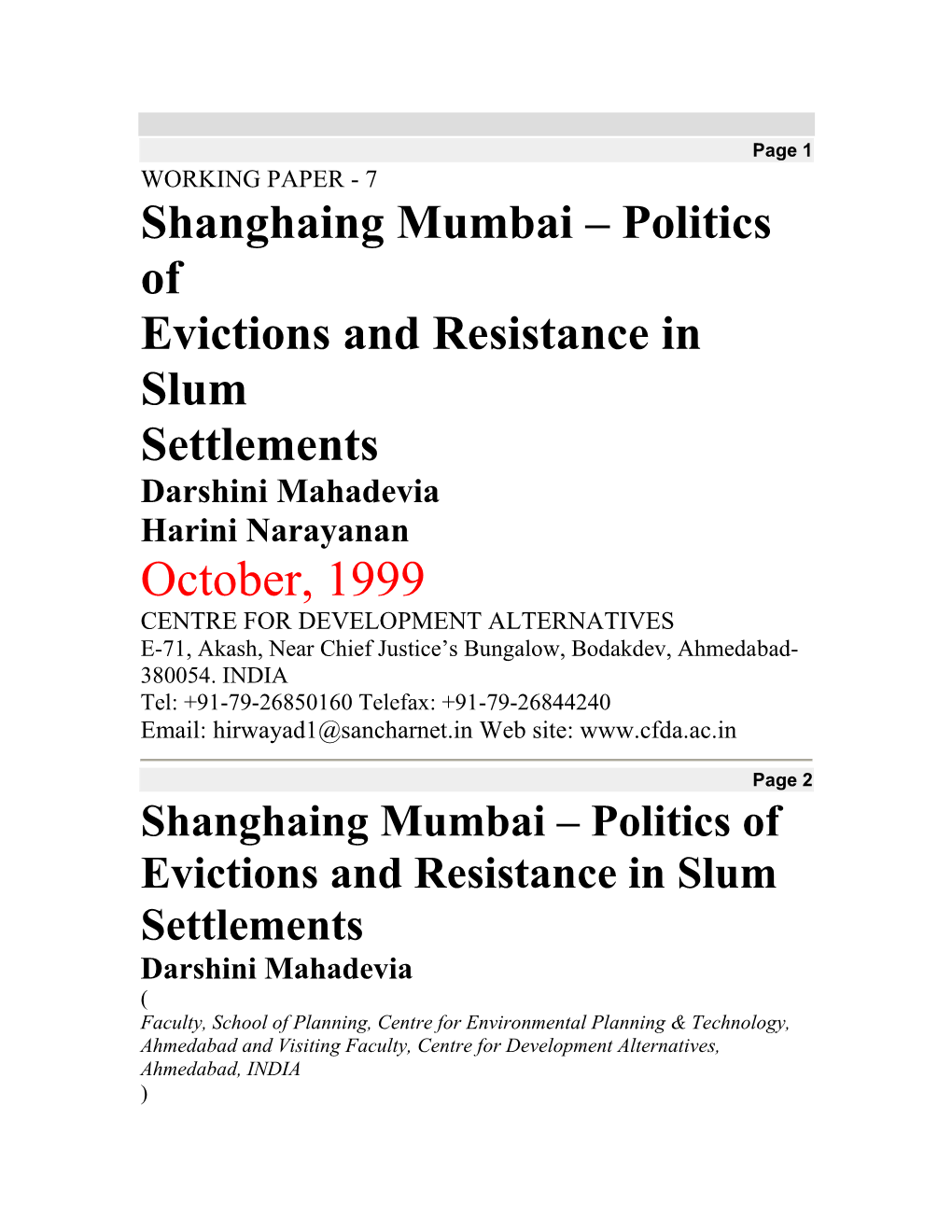 Shanghaing Mumbai – Politics of Evictions and Resistance in Slum