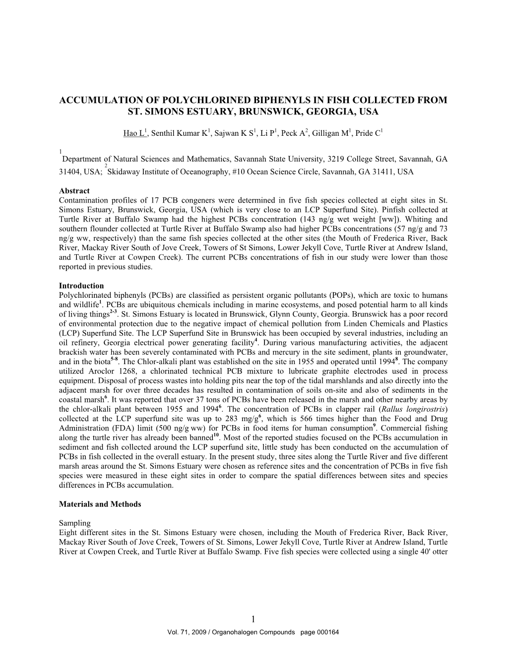 Contamination Status of Polychlorinated Biphenyls