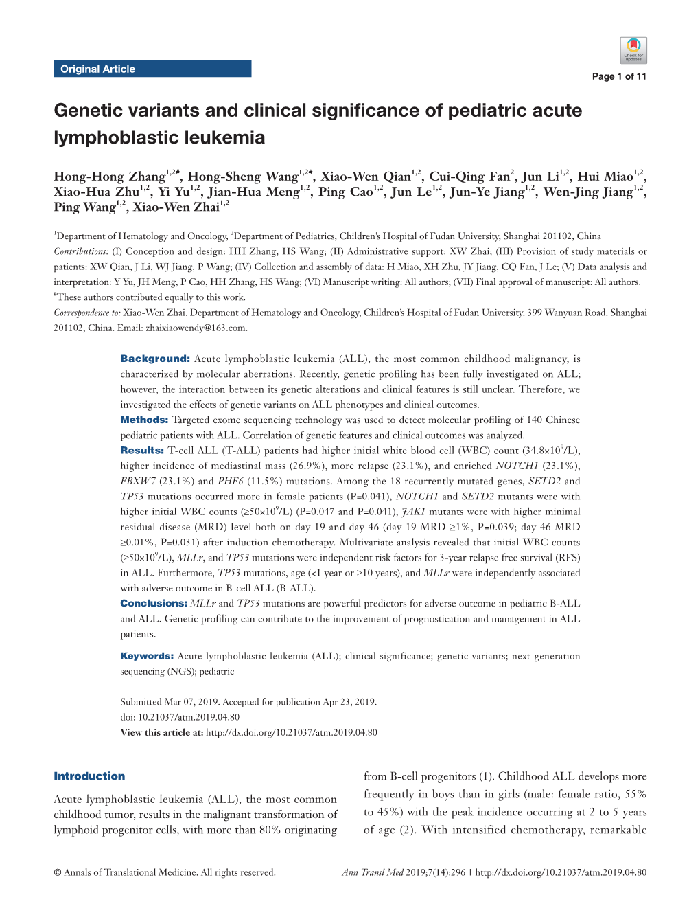 Genetic Variants and Clinical Significance of Pediatric Acute Lymphoblastic Leukemia