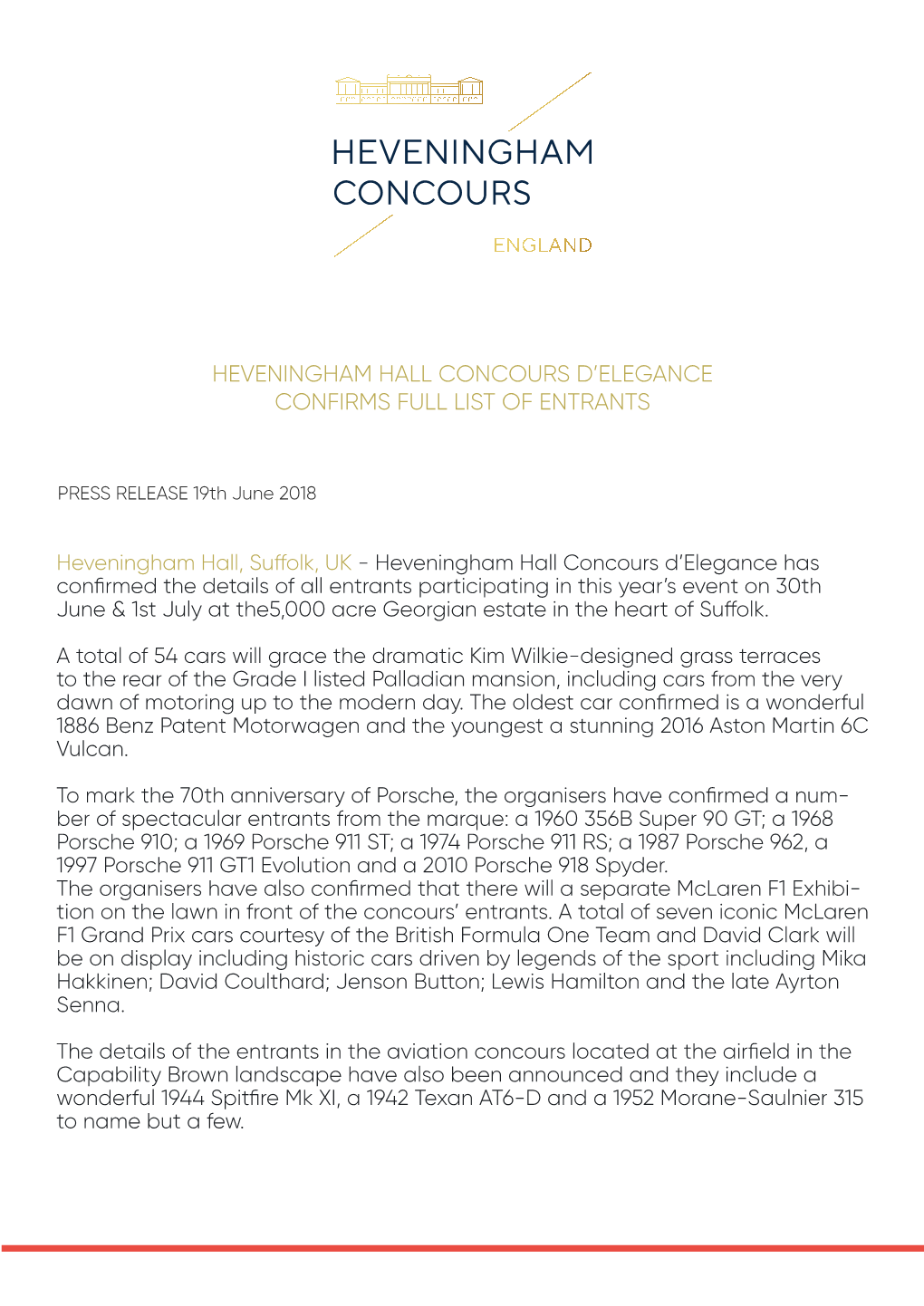 Heveningham Hall Concours D'elegance Confirms Full