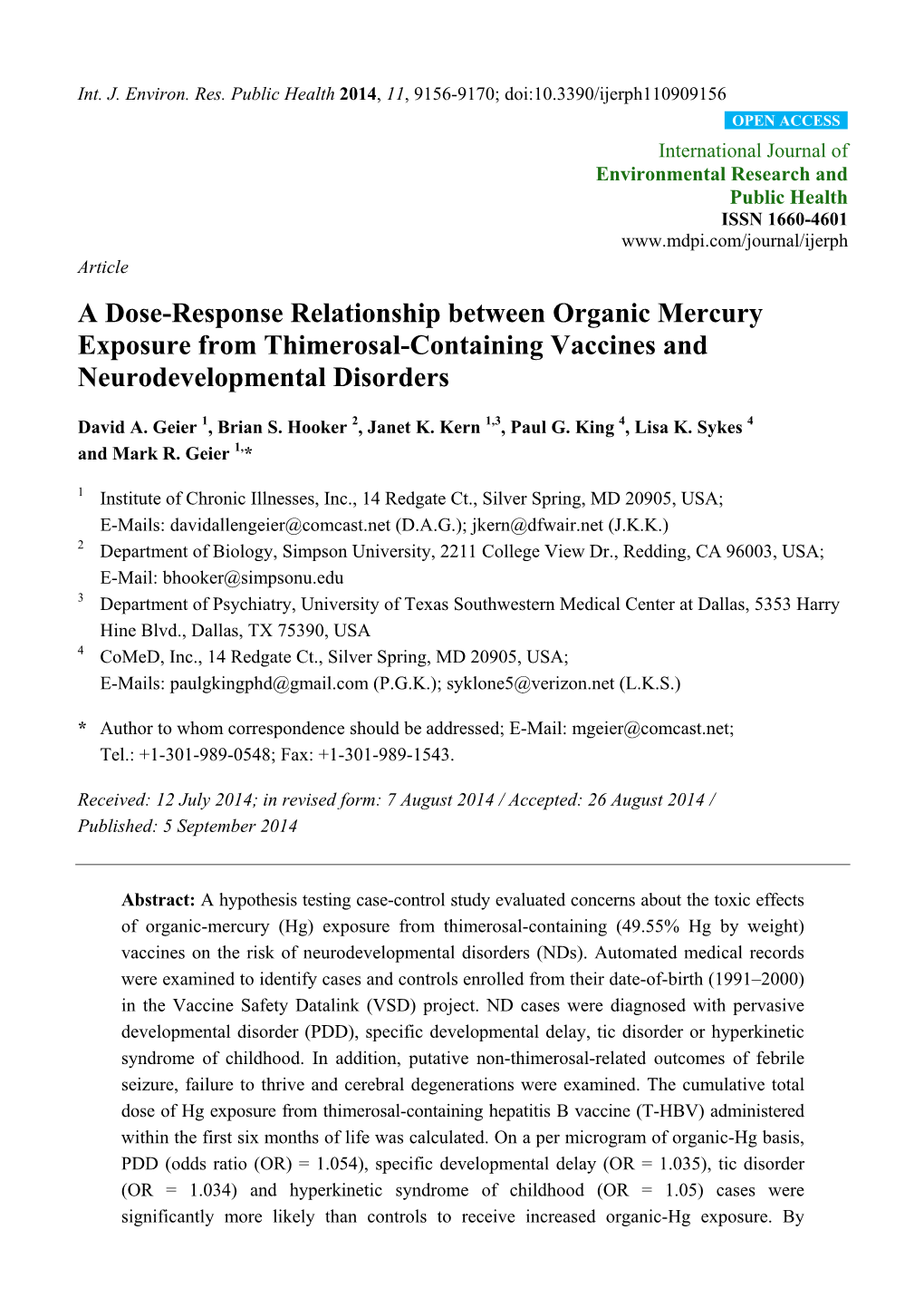 A Dose-Response Relationship Between Organic Mercury Exposure from Thimerosal-Containing Vaccines and Neurodevelopmental Disorders