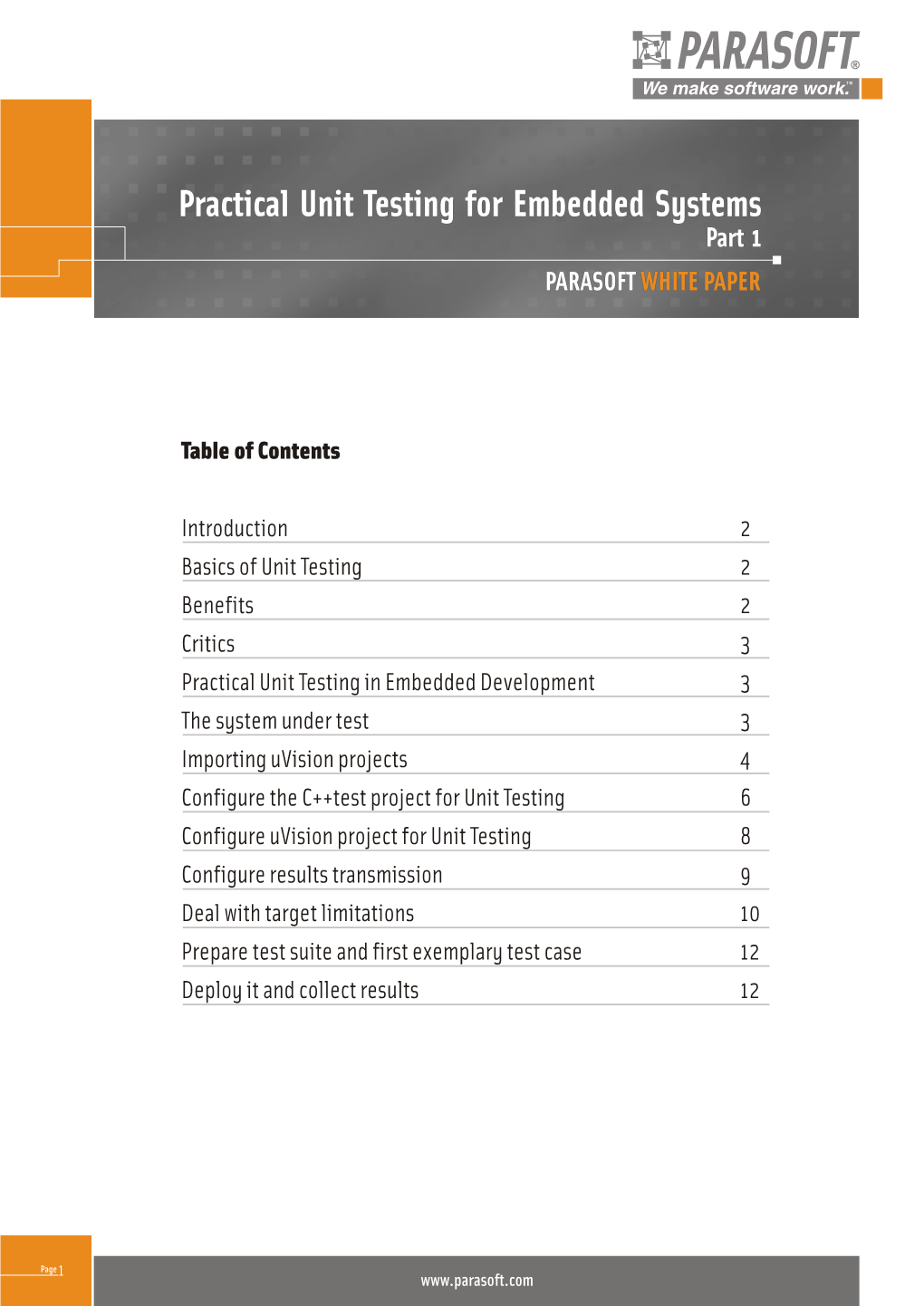 Practical Unit Testing for Embedded Systems Part 1 PARASOFT WHITE PAPER