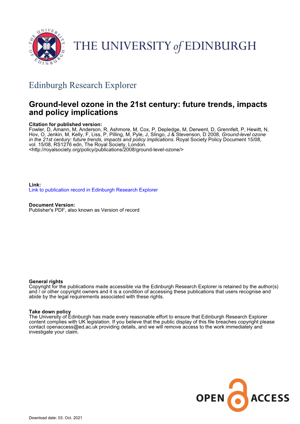 Ground-Level Ozone in the 21St Century: Future Trends, Impacts And