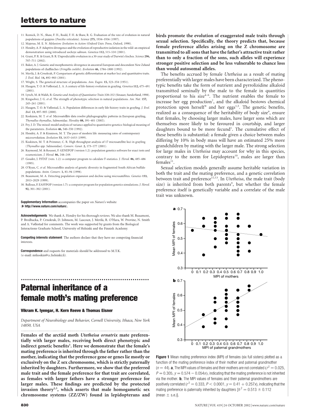 Paternal Inheritance of a Female Moth's Mating Preference