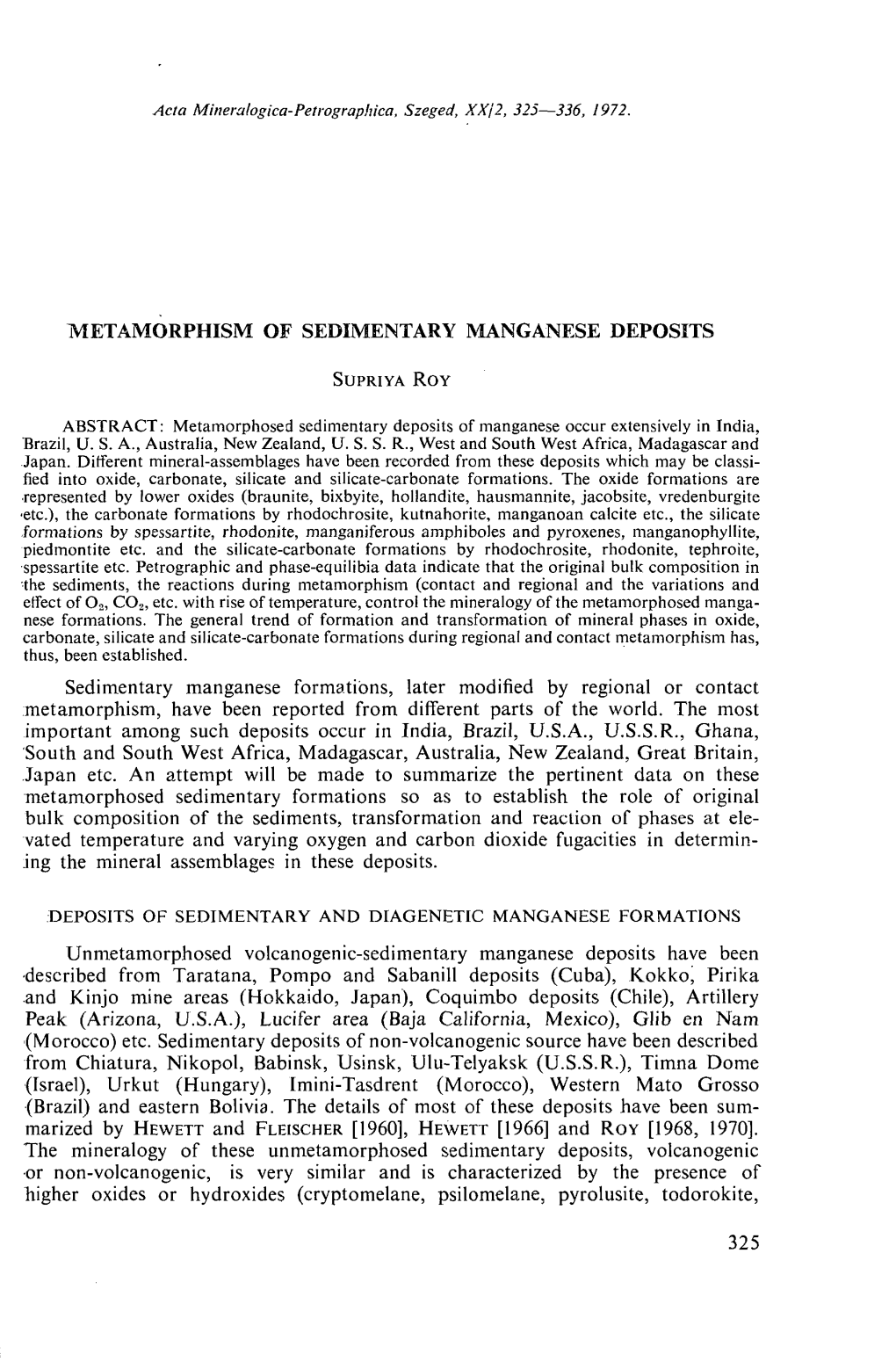 Metamorphism of Sedimentary Manganese Deposits