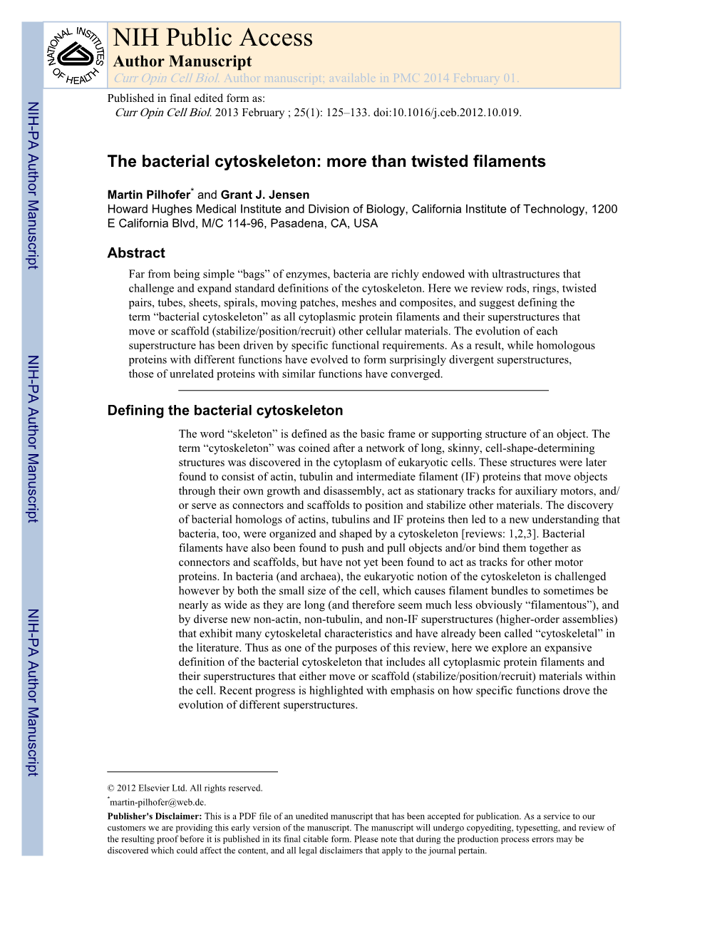 The Bacterial Cytoskeleton: More Than Twisted Filaments