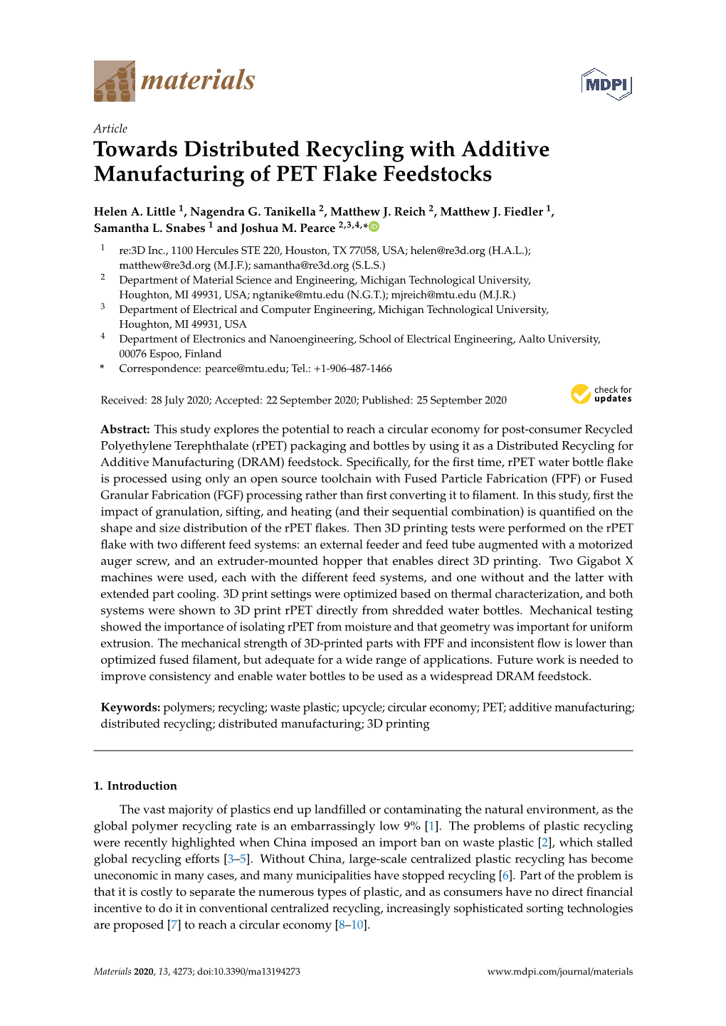 Towards Distributed Recycling with Additive Manufacturing of PET Flake Feedstocks