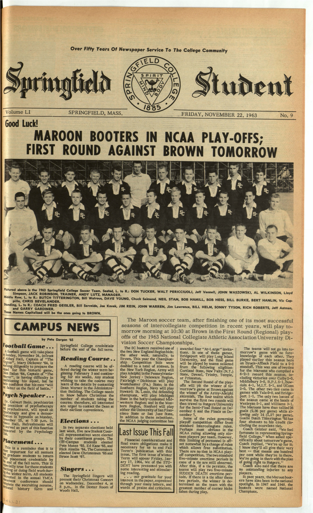Maroon Booters in Ncaa Play-Offs; First Round Against Brown Tomorrow