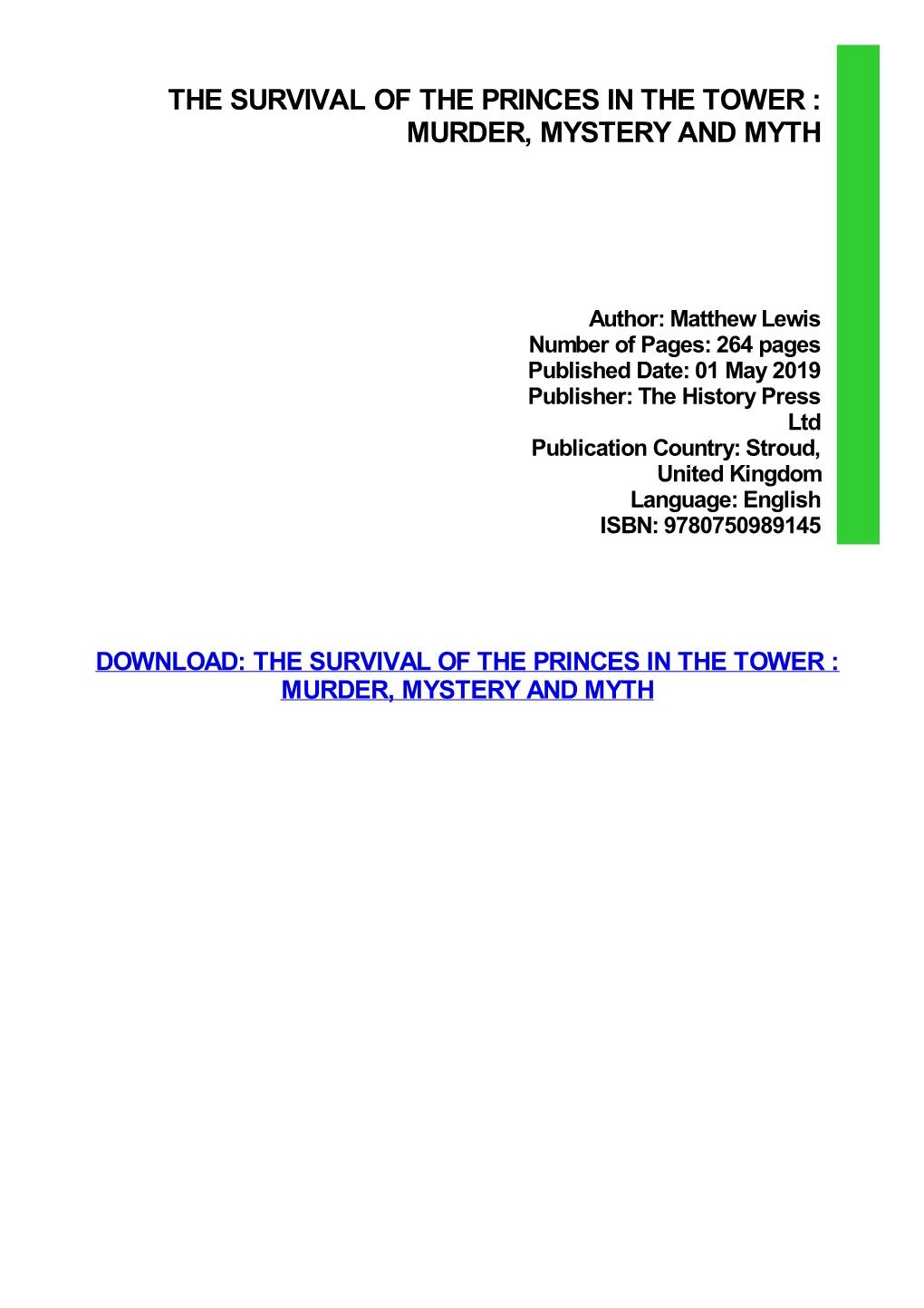 PDF Download the Survival of the Princes in the Tower