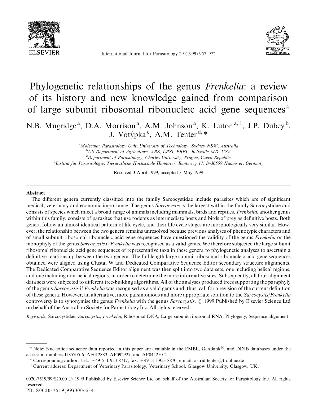 Phylogenetic Relationships of the Genus Frenkelia