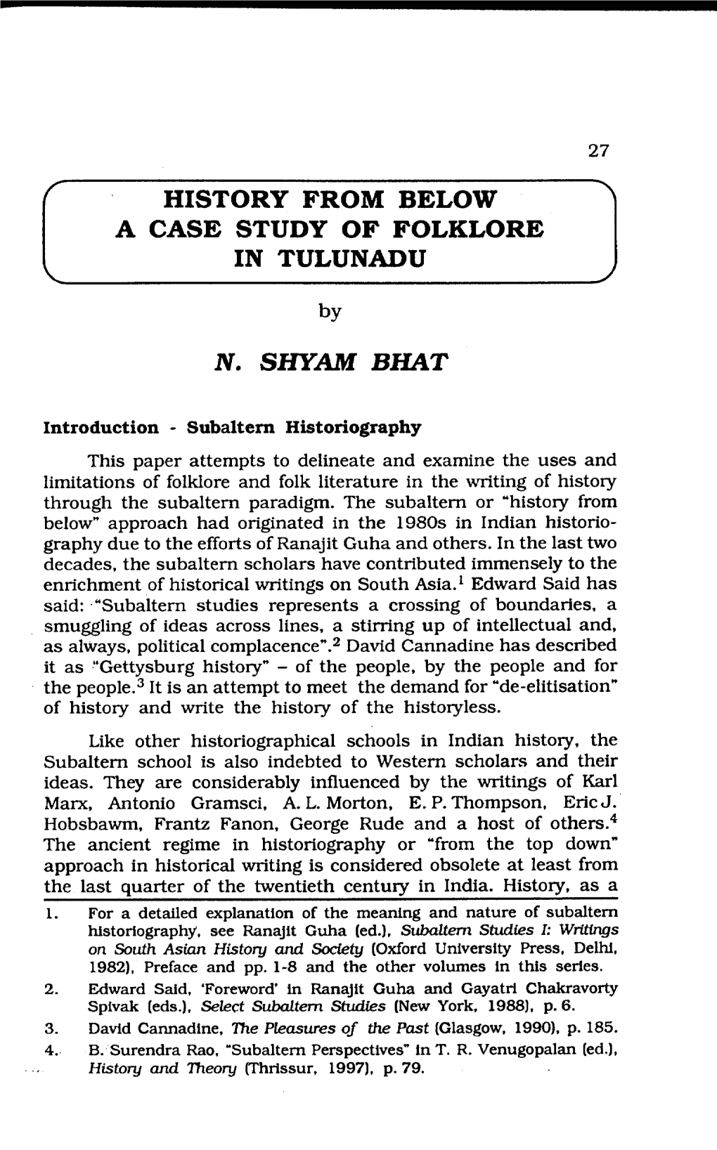 History from Below a Case Study of Folklore in Tulunadu