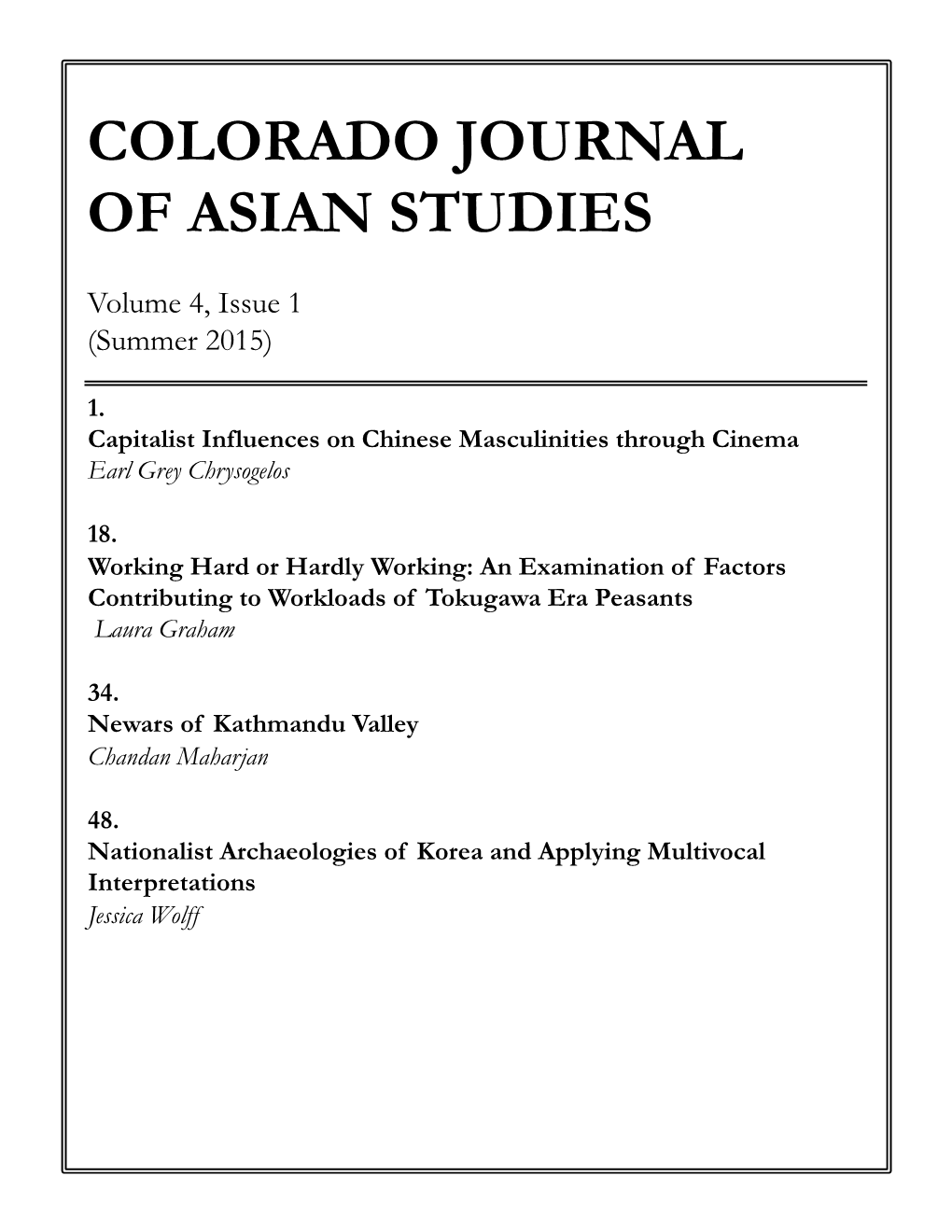 Colorado Journal of Asian Studies