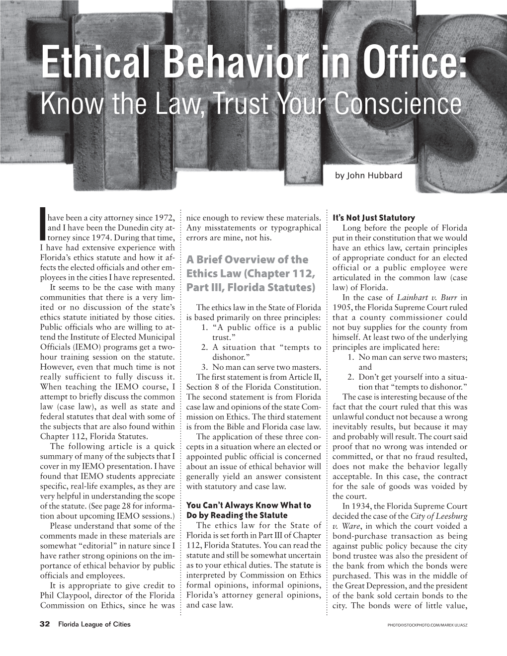 Ethical Behavior in Office: Know the Law, Trust Your Conscience
