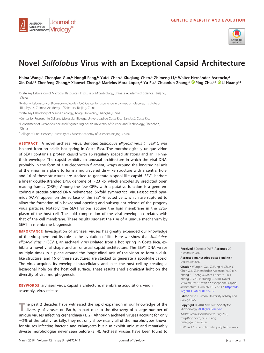 Novel Sulfolobus Virus with an Exceptional Capsid Architecture