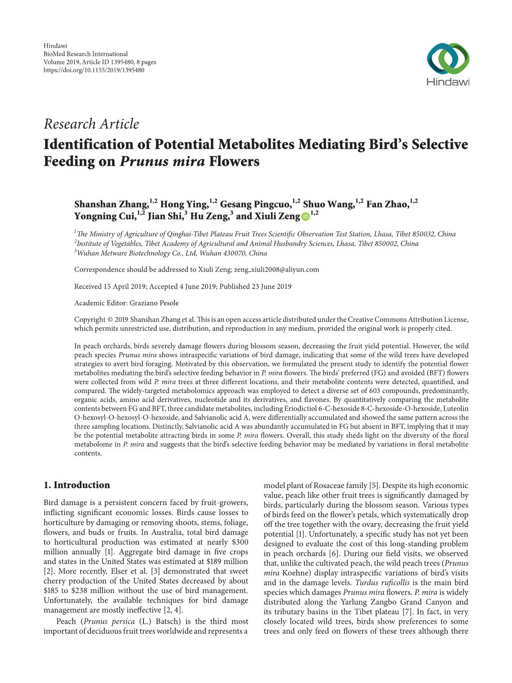 Identification of Potential Metabolites Mediating Bird's Selective Feeding