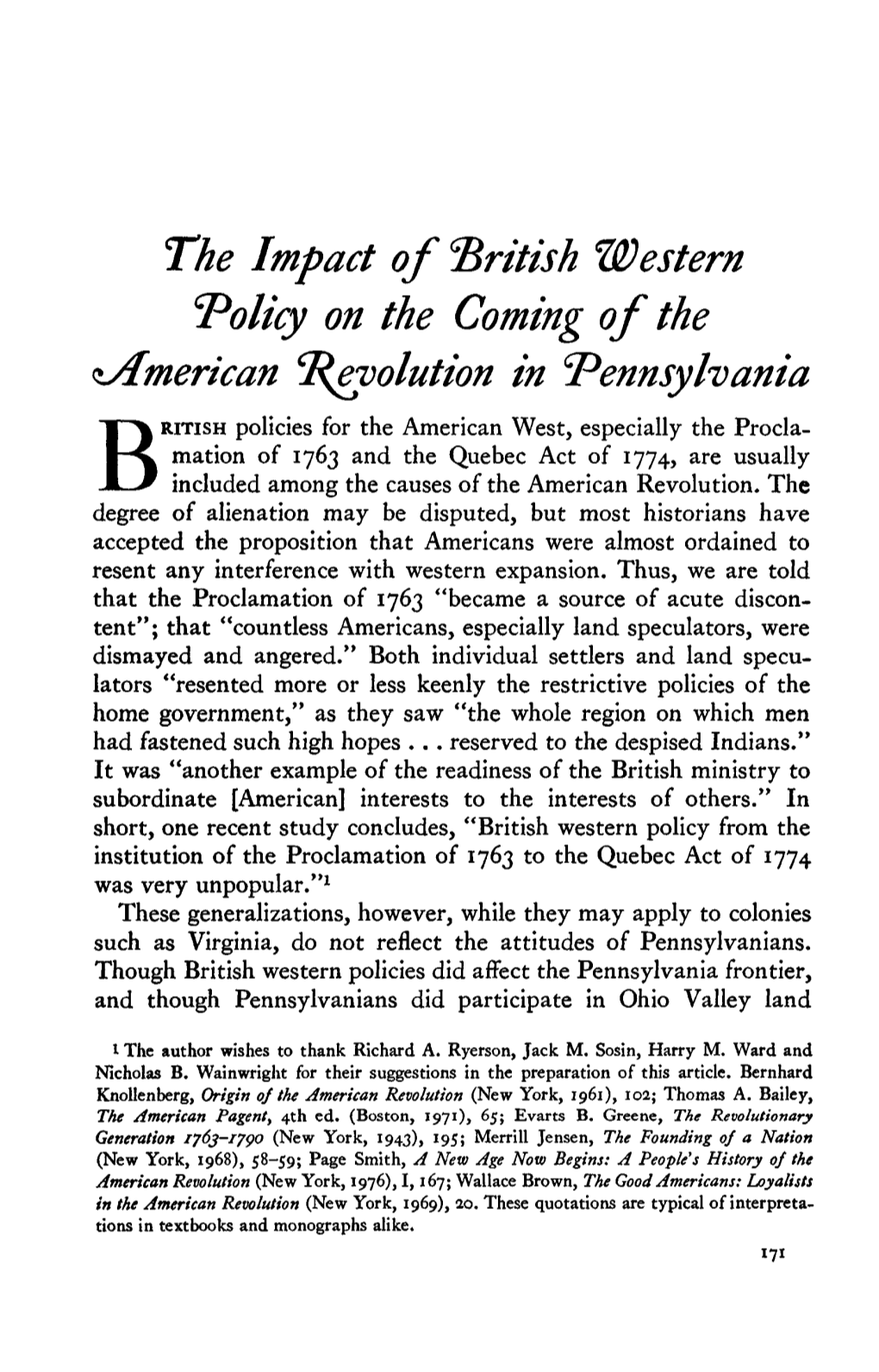 BRITISH Policies for the American West, Especially the Procla