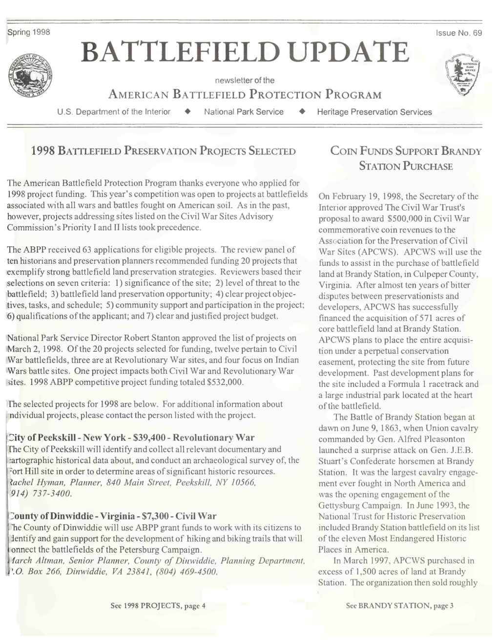 BATTLEFIELD UPDATE Newsletter of the AMERICAN BATTLEFIELD PROTECTION PROGRAM U.S