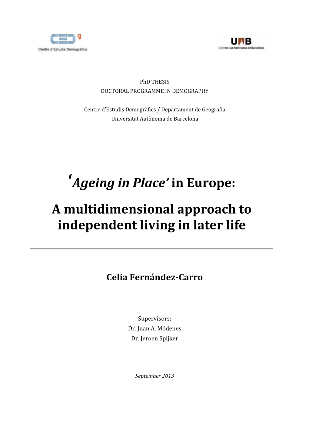 'Ageing in Place' in Europe