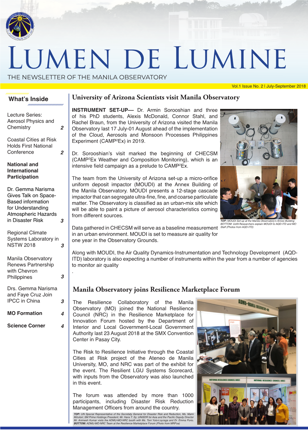 Lumen De Lumine the NEWSLETTER of the MANILA OBSERVATORY