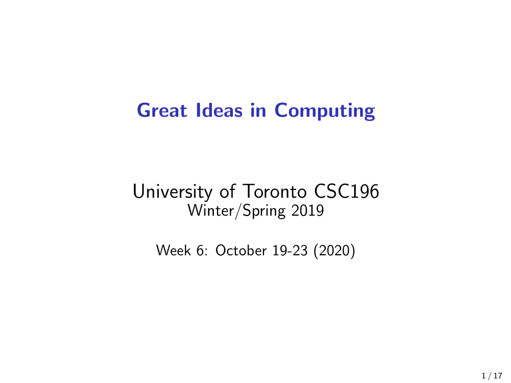 Great Ideas in Computing