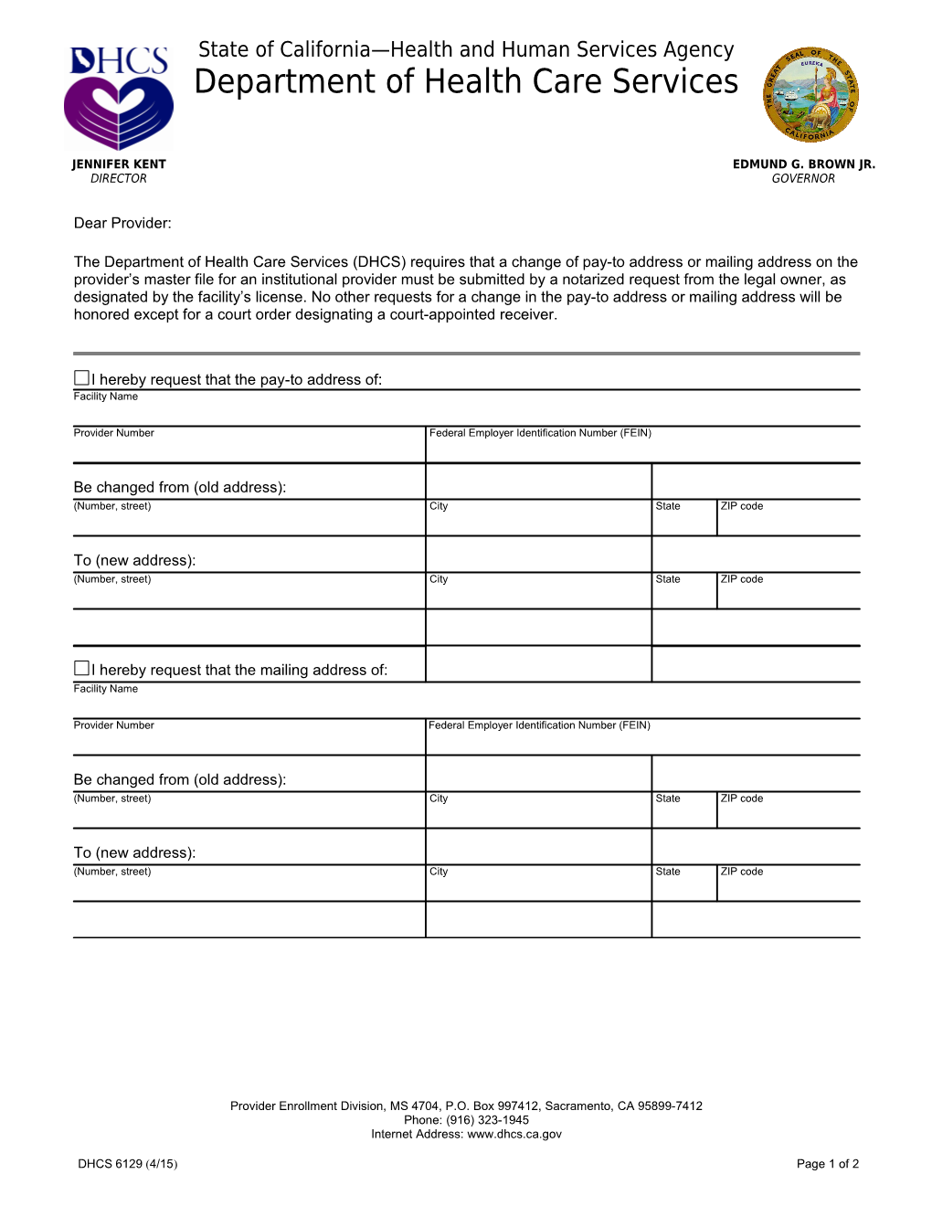 Form: Pay-To Address Change Notification (Prov Guide Frm 1 Pay)