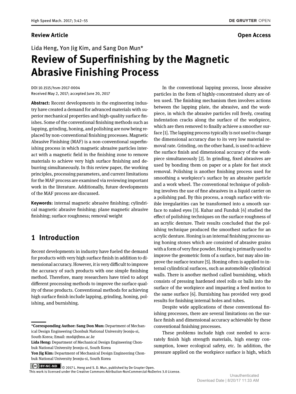 Review of Superfinishing by the Magnetic Abrasive Finishing Process