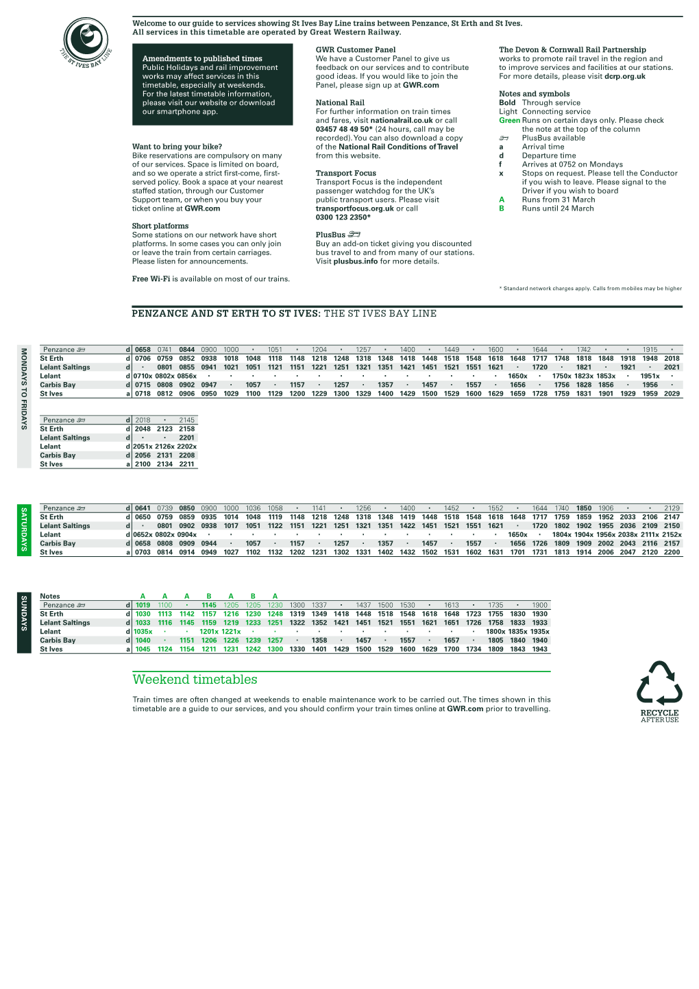 Weekend Timetables