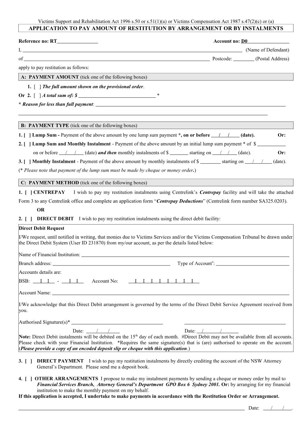 Application to Pay Amount of Restitution by Arrangement Or by Instalments