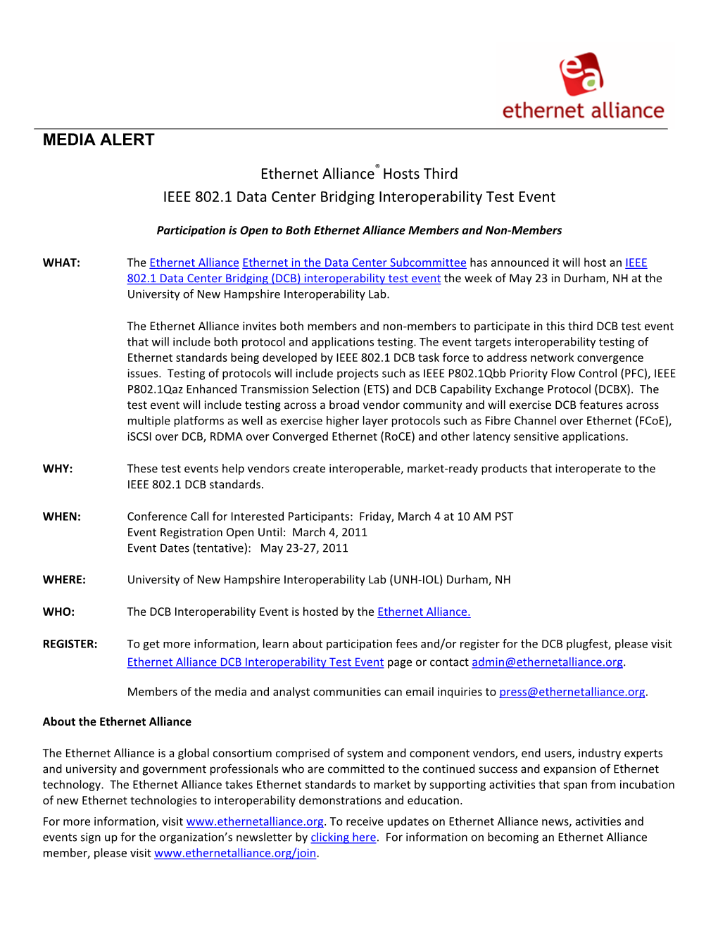 Ethernet Alliance Hosts Third IEEE 802.1 Data Center Bridging