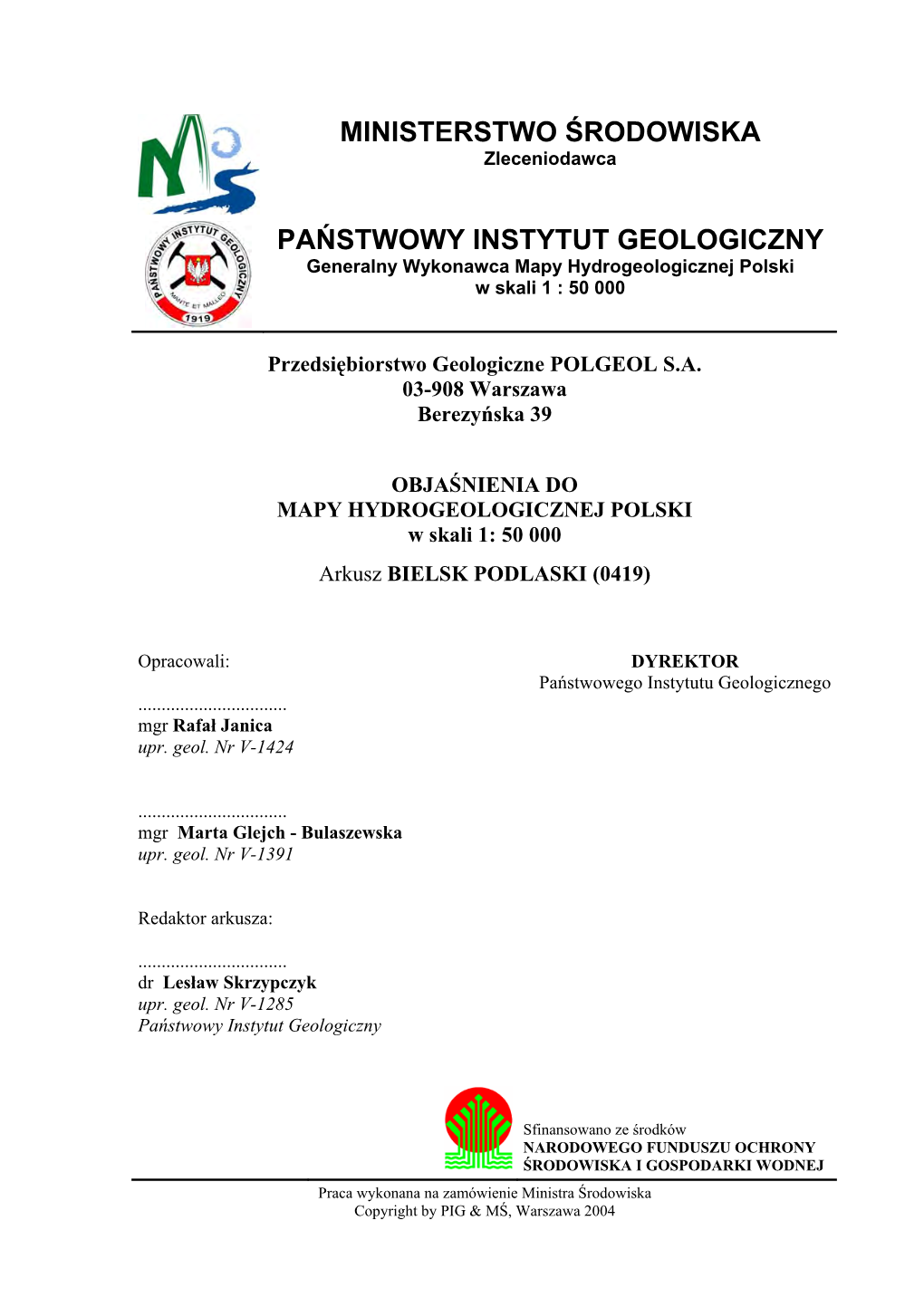 Mapa Hydrogeologiczna Polski - Plansza Główna W Skali 1:50 000 Mapa Dokumentacyjna W Skali 1:50 000