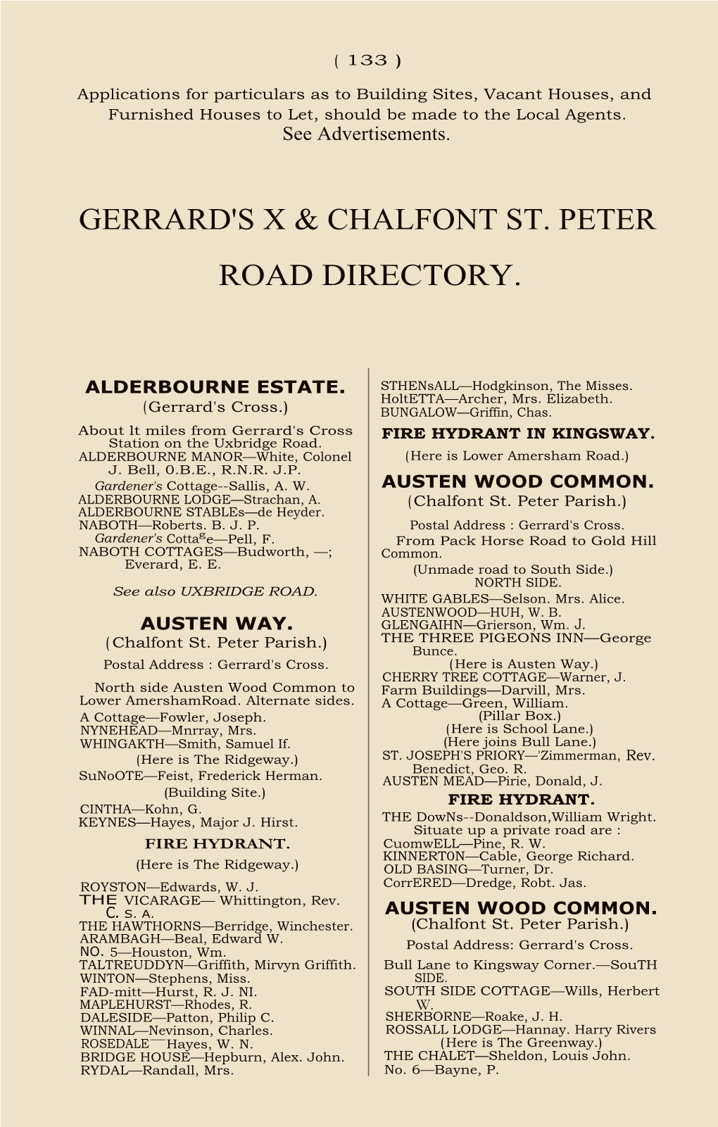 Gerrard's X & Chalfont St. Peter Road Directory