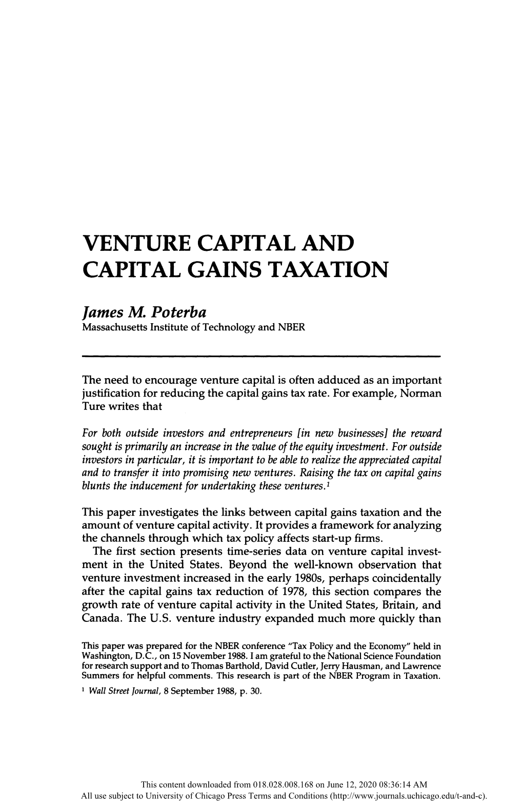 Venture Capital and Capital Gains Taxation