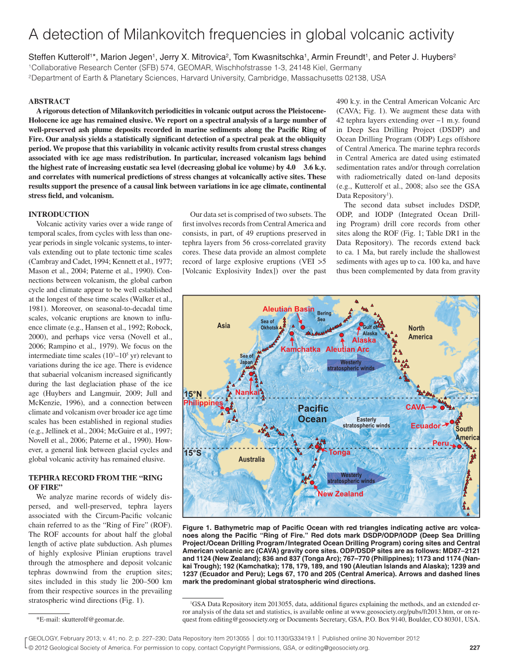 A Detection of Milankovitch Frequencies in Global Volcanic Activity