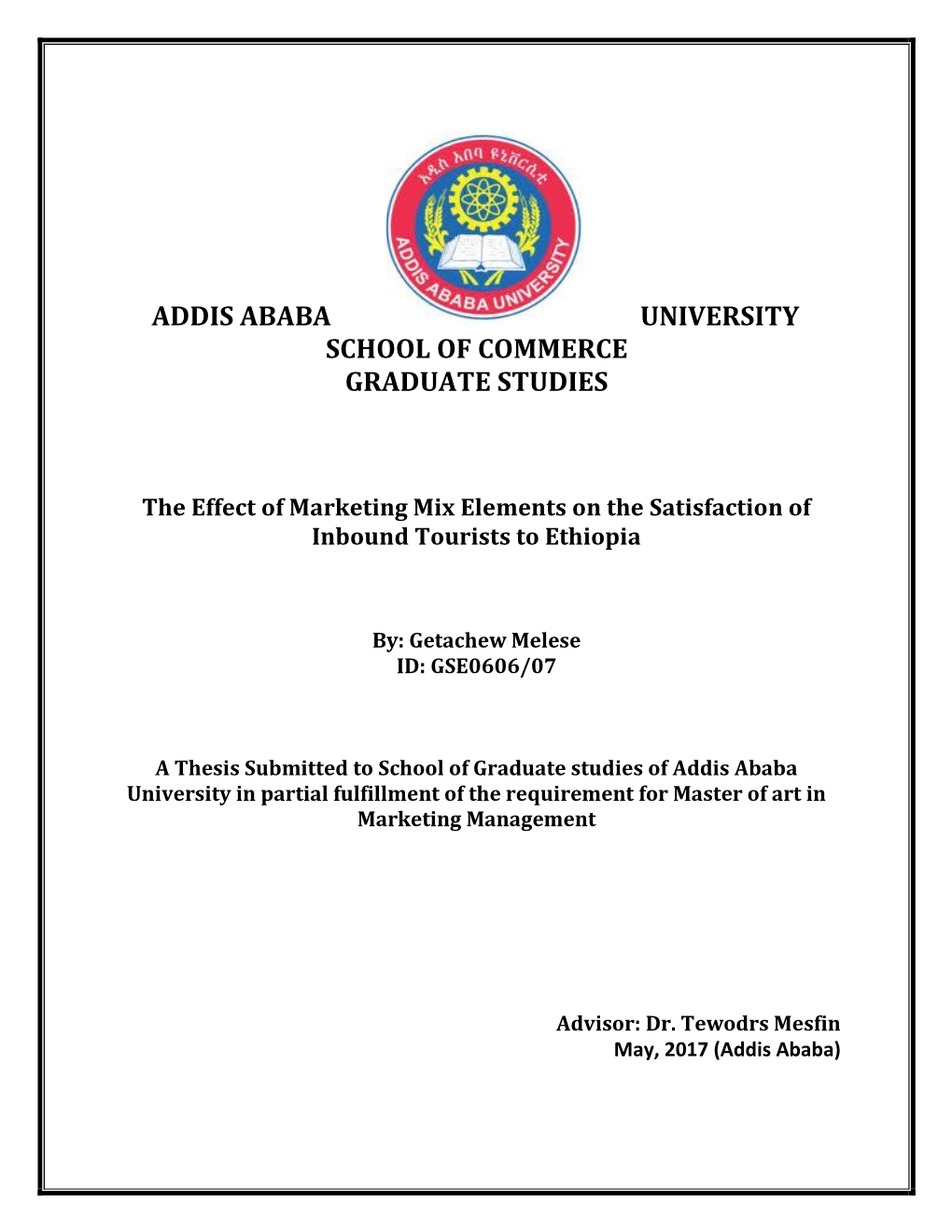 Addis Ababa University School of Commerce Graduate Studies