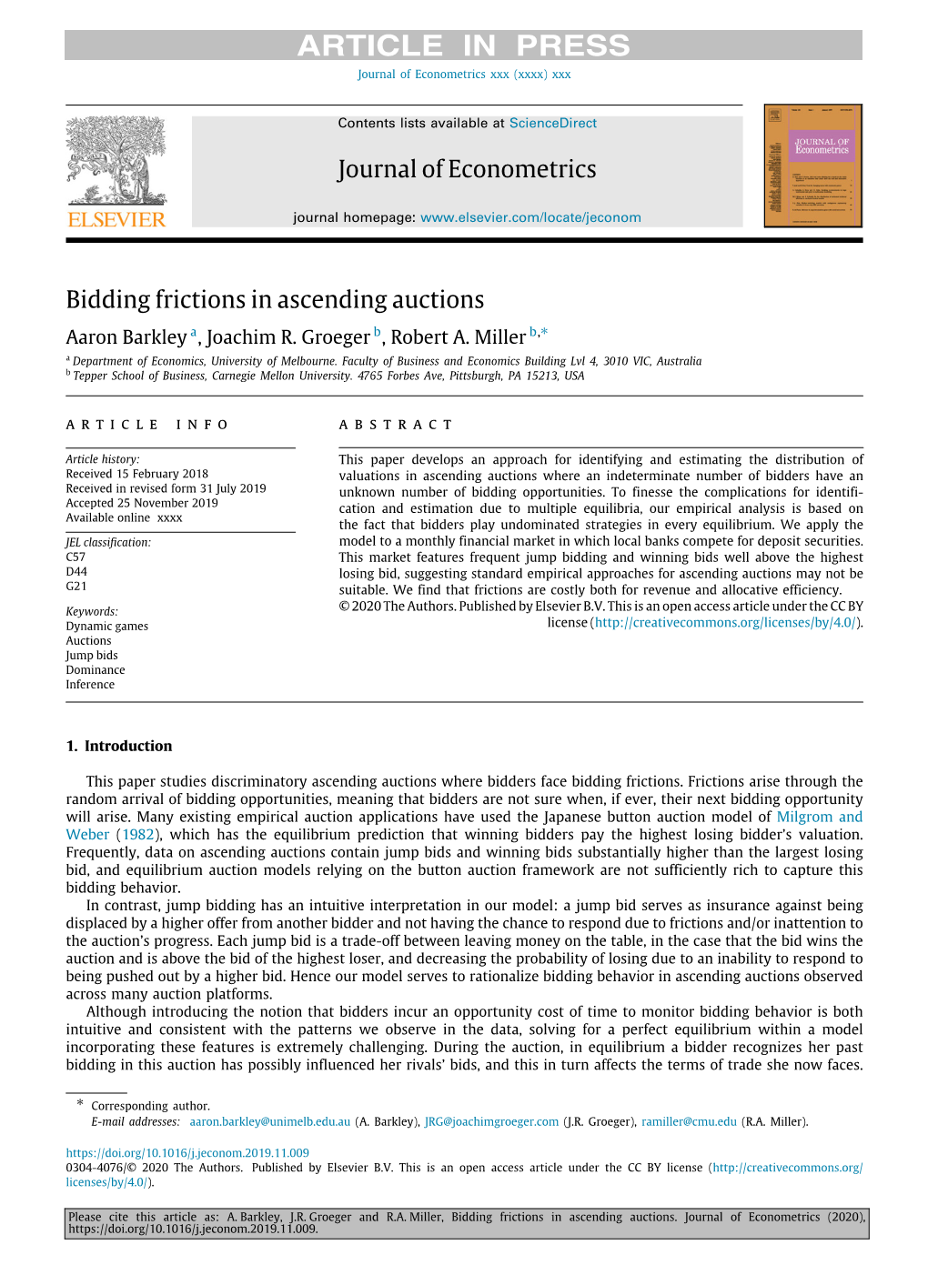 Journal of Econometrics Bidding Frictions in Ascending Auctions