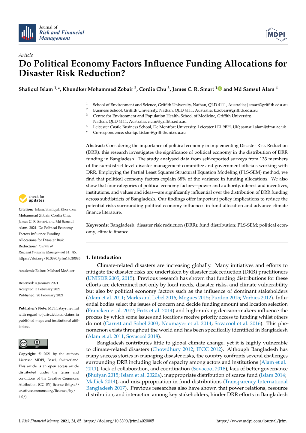 Do Political Economy Factors Influence Funding Allocations for Disaster Risk Reduction?