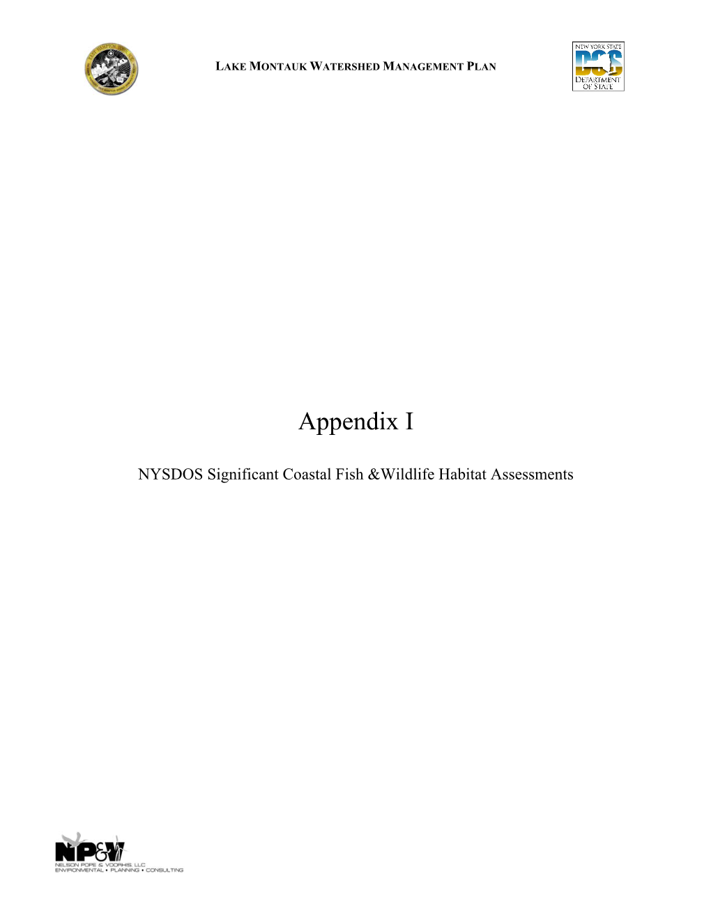 Appendix I NYSDOS Significant Coastal Fish and Wildlife Habitat